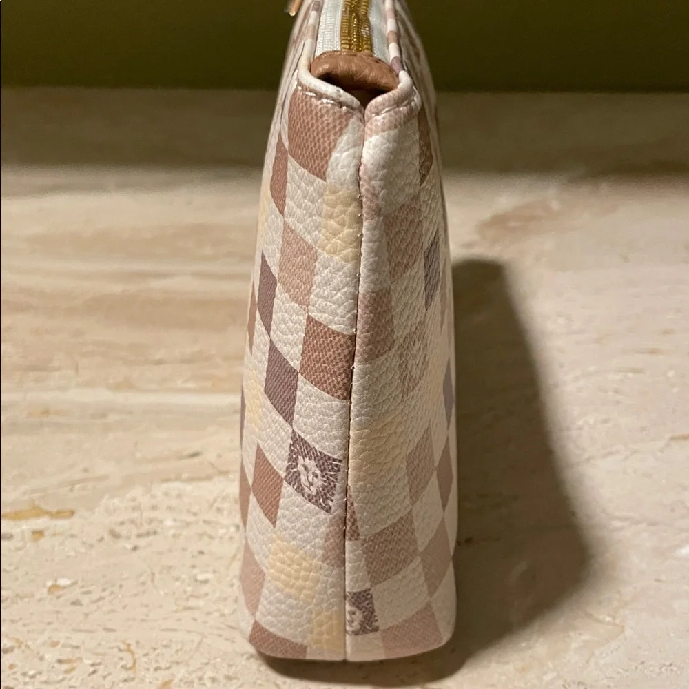 Anne Klein Checkered Beige and Brown Makeup Bag